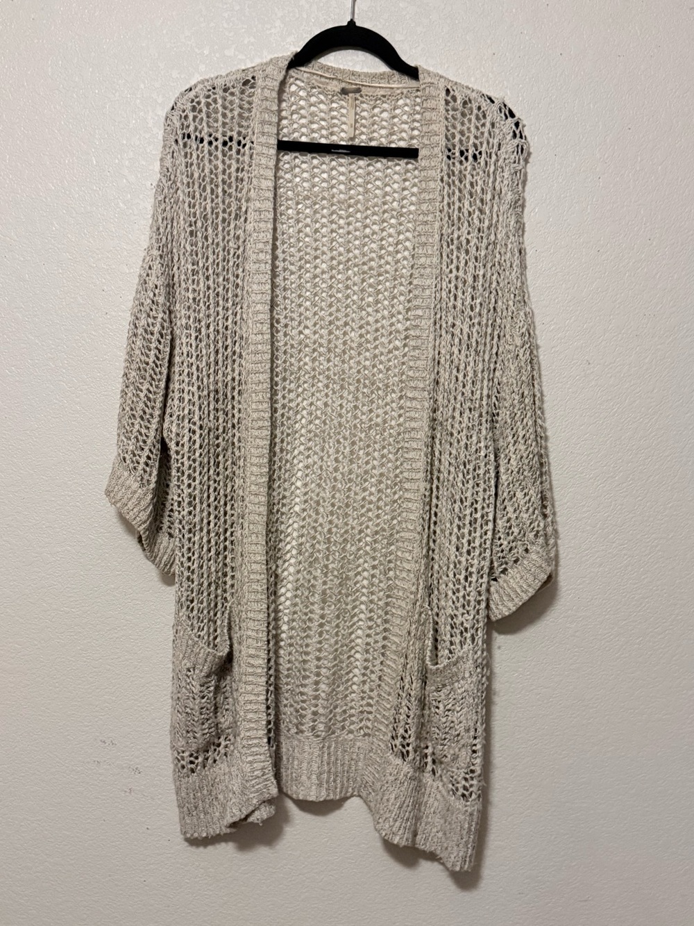 Free People Open-Front Lightweight Knit Cardigan Sweater in Oatmeal